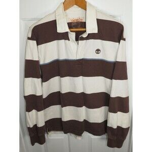 Timberland Rugby L/S Shirt White Collar Brown Striped Y2K Size XL *Read*